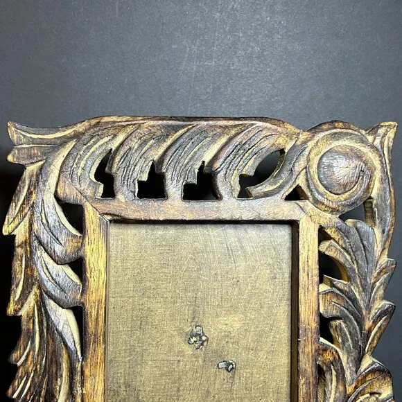 VTG Rustic Hand Carved Wooden Ornate Standing Picture Frame - Fits 6 x 4" Photo - Picture 2 of 7